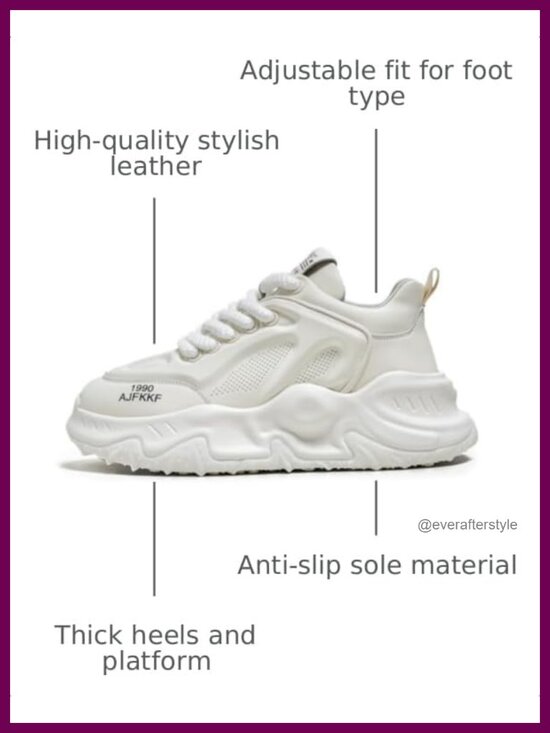 Men\'s Leather Lace Up Platform Sneakers Classic Round Toe Non-Slip Chunky Sport main image 4